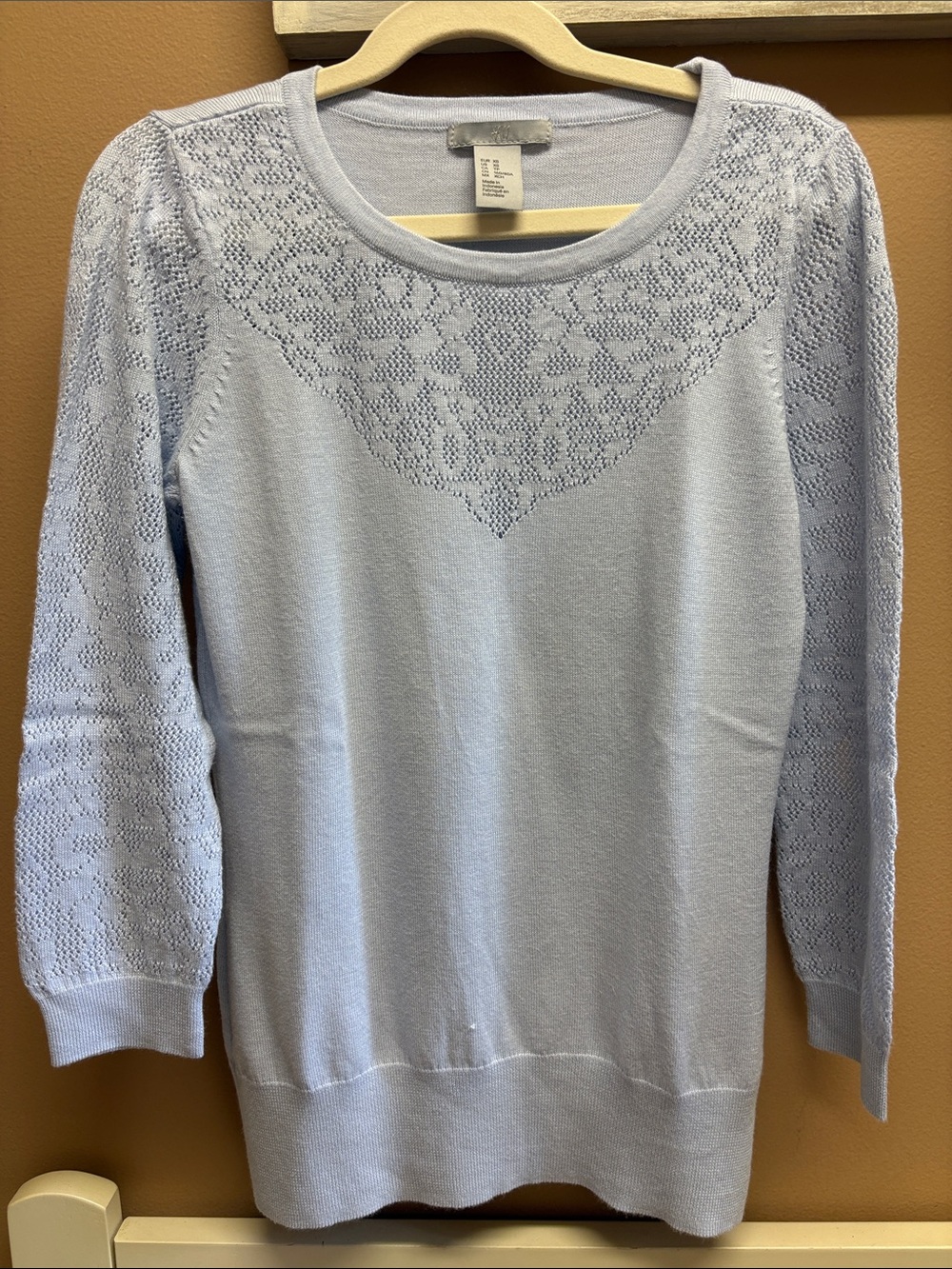 H&M Light Blue Lace Yoke Knit Sweater